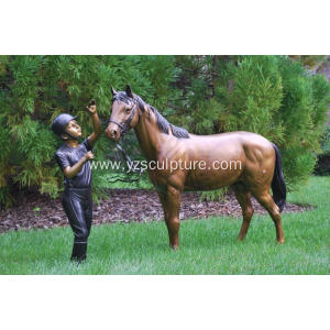 Garden Life Size Bronze Man and Horse Statue